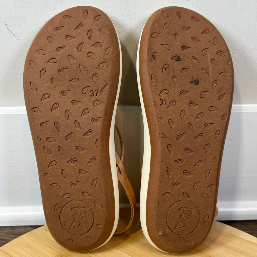 Ancient Greek Sandals Platform Strappy Women 37 Tan Leather Slingback Boho Chic